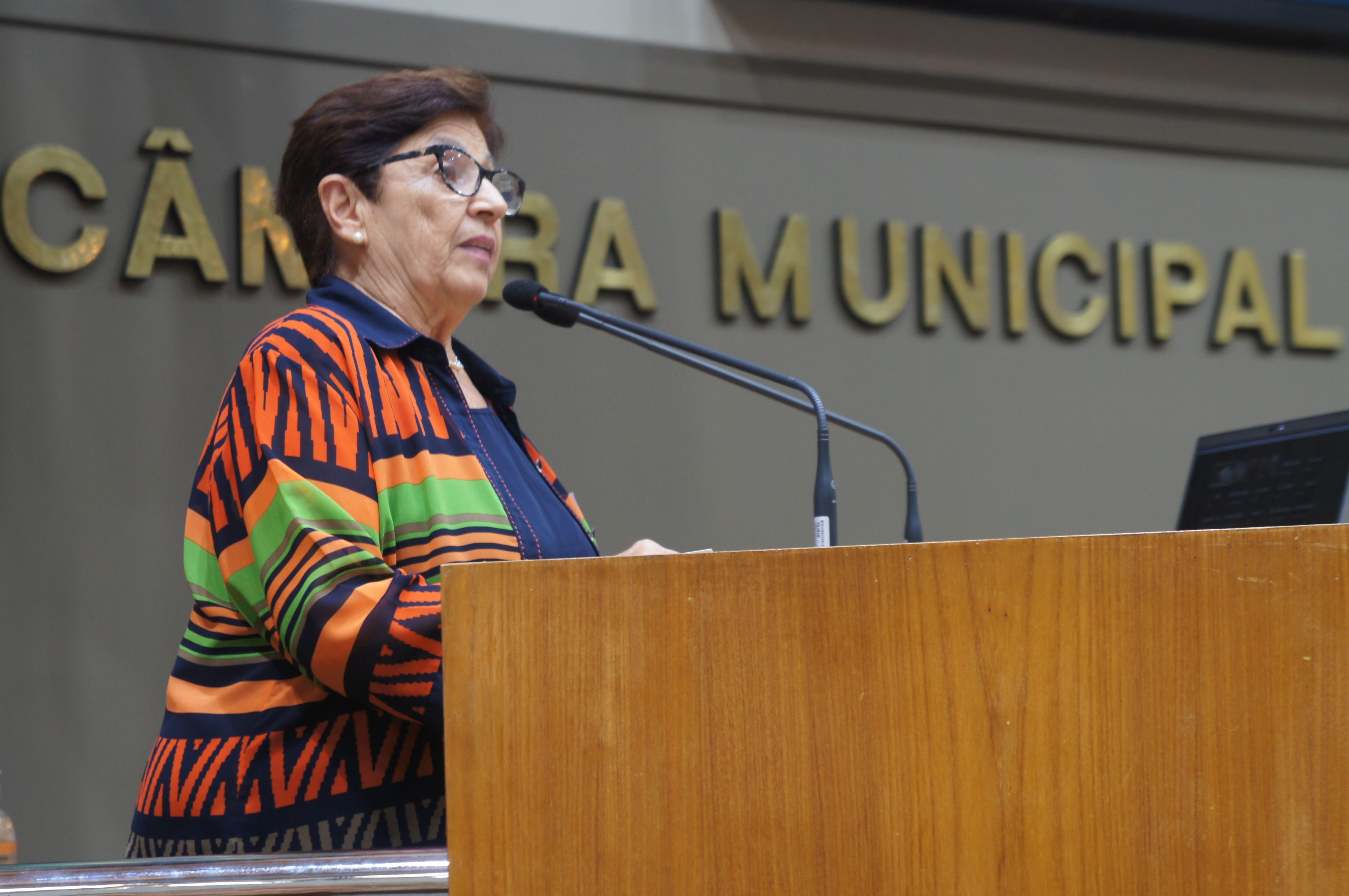 Presidente da FEAPAES-RS, Aracy Ledo, durante sessão na Câmara Municipal de Porto Alegre..